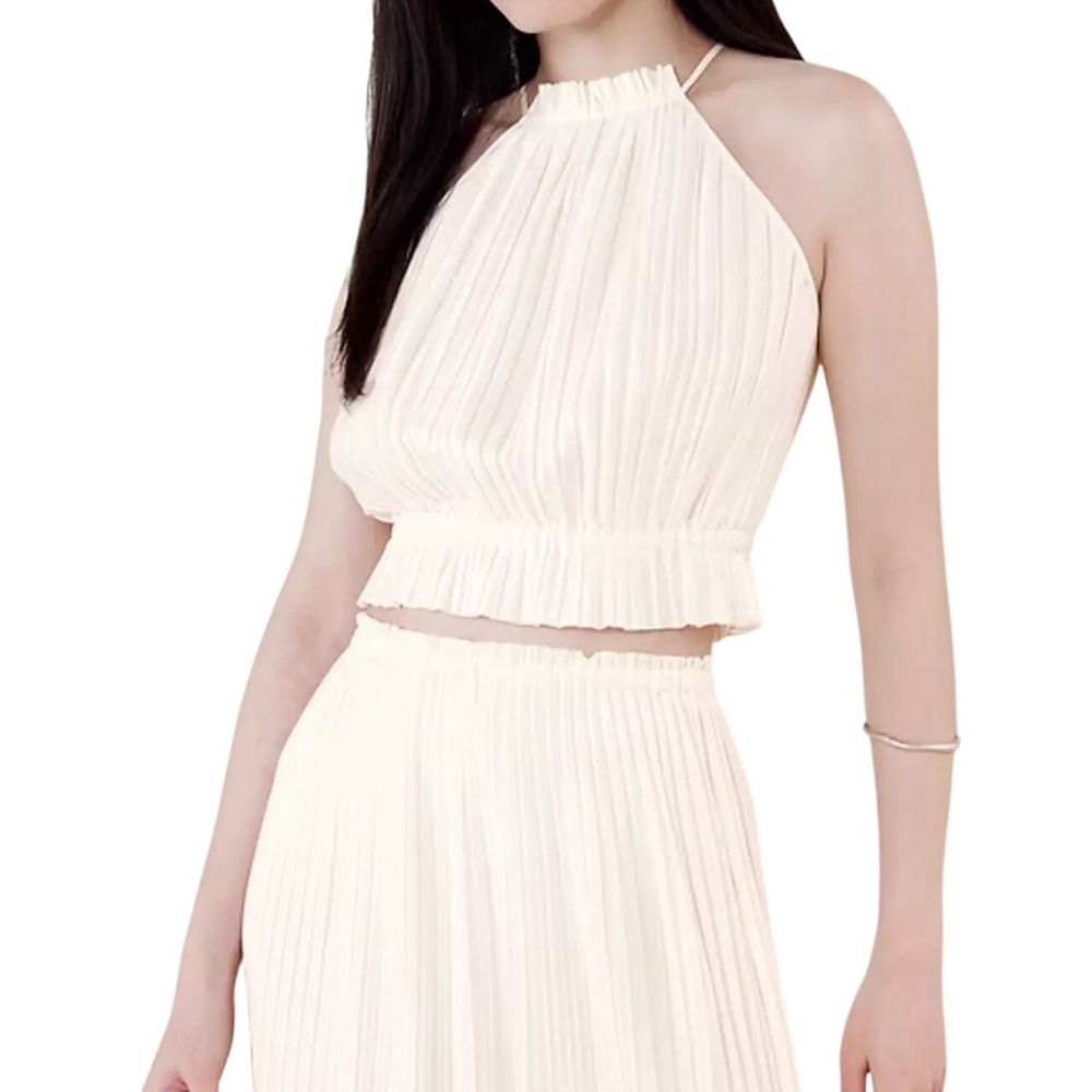 Banana‎ Republic Women's Pleated Halter Top and Maxi Skirt Set Ivory Size Medium